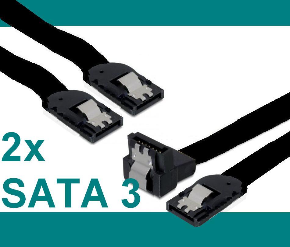 2x Stück sata3 s-ATA3 SATA 3 Kabel 50cm schwarz 1x gerade 1x Winkel ...